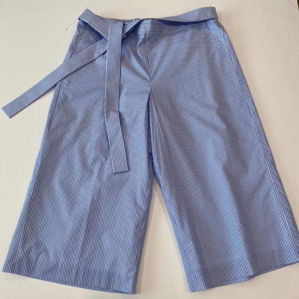NWOT J Crew poplin white/blue strip culottes 16